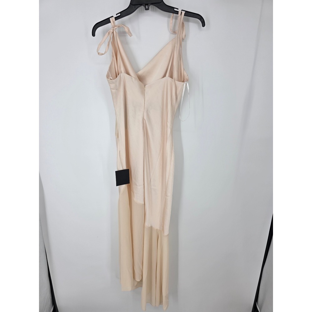 Lulus Enara Cream Satin Mesh Tie-Strap Asymmetrical Midi Dress Size XL - Picture 7 of 8